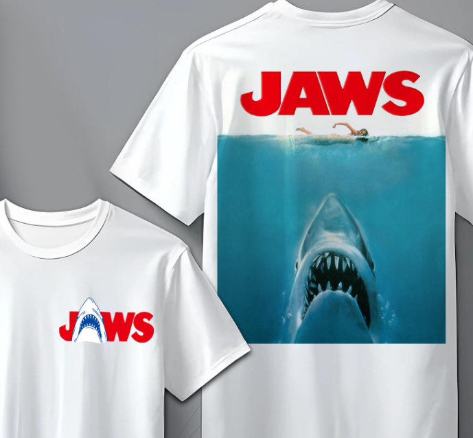 Jaws 50th Anniversary 2 Sided T-Shirt, Jaws Pulp Attack Comic Shirt, Dangerous Shark Movie 1975 Tee, 100% Cotton Classic, Gift For Her, Gift For Him