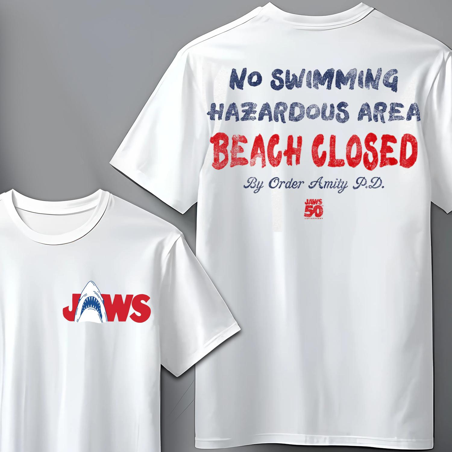 Jaws 50th Anniversary 2 Sided T-Shirt, No Swimming Movie Jaws Attack Shirt, Dangerous Shark Movie 1975 Tee, 100% Cotton Classic, Gift For Her, Gift For Him