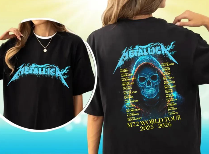 Metallica M72 World Tour 2026 T-Shirt, UK Concert Fan Merch, Skull Graphic Tour Dates Back Print Tee, Heavy Metal Tee Gift, Concert Outfit, Music Tour Shirt