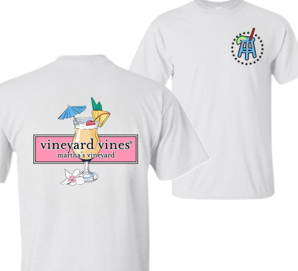 Vineyard Vines T-Shirt, Martha's Vineyard Relaxation Theme with Cocktail and Tropical Vibes, Perfect for Fans of Coastal Lifestyle, Unisex Tee for Casual Comfort and Island Style